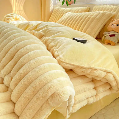 Polyester Füllung Heiss Kaninchen Falsches Fell Flauschige Plüssig Warme Decke Deckel Set für 2,0m Bett