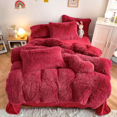 Ins Rot Farbe Warme Mink Samt Kristall Bettwäsche Set für Winter Bettwäsche Quilt Cover