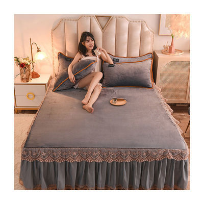Erwachsene Kind Komfort Fleece Flannel Bettrock Set Blumendruck Doppelschicht Bettdecke