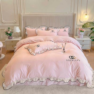 4 Stück Broderie Bettwäsche Set für King Size Komfort in Luxus gewaschenen Baumwolle Seide