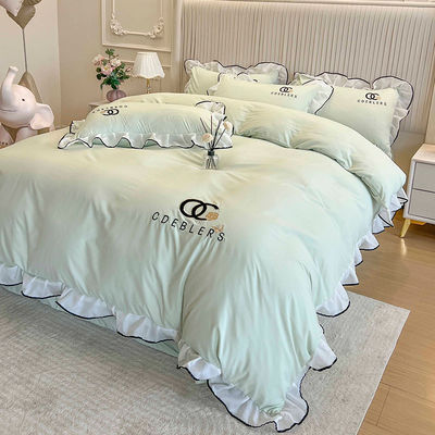 4 Stück Broderie Bettwäsche Set für King Size Komfort in Luxus gewaschenen Baumwolle Seide