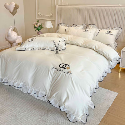 4 Stück Broderie Bettwäsche Set für King Size Komfort in Luxus gewaschenen Baumwolle Seide