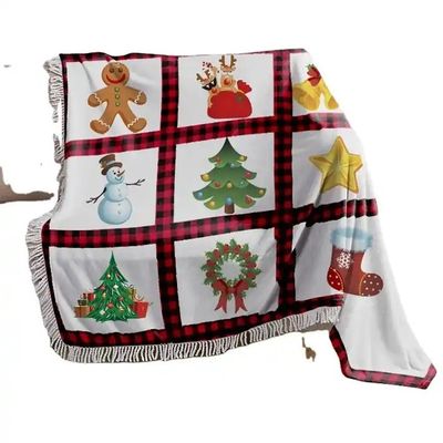 Polyester-Weihnachtsdecken mit Rotplattenplatten und Tassel-Trim