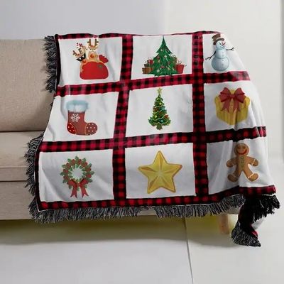 Polyester-Weihnachtsdecken mit Rotplattenplatten und Tassel-Trim