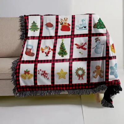 Polyester-Weihnachtsdecken mit Rotplattenplatten und Tassel-Trim