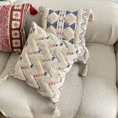 Customized Größe Tufted Leinen Druck Kissen Deckel für Sofa Dekorativ im ethnischen Stil
