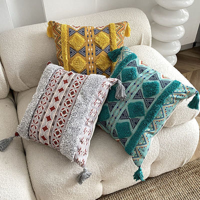 Customized Größe Tufted Leinen Druck Kissen Deckel für Sofa Dekorativ im ethnischen Stil