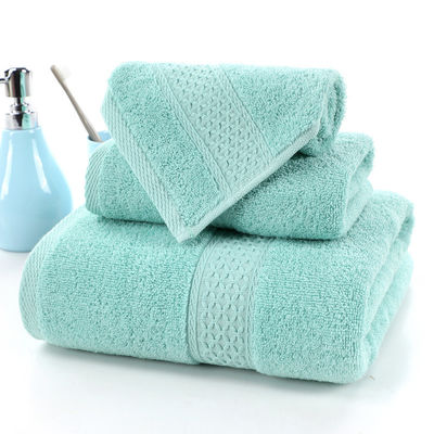 Absorbierendes Haushaltshandtuch aus reiner Baumwolle Drei-Stücke-Set mit beige Raster und feste Farbe