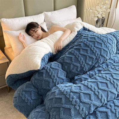100% Polyester Verdickte Warme Taffeta Winterdecke mit Lammselbst und gedrucktem Muster