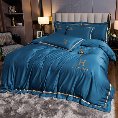 Moderner Stil Hotel Wohnzimmer Bettwäsche Feste Farbe Stickwäsche Seiden Decke Cover Set
