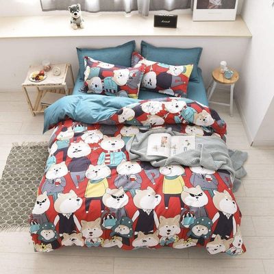 Polyester Cartoon Einfache 4 Stück Bettwäsche Set Decke Abdeckung Kissenhülle Hochzeitsbettwäsche