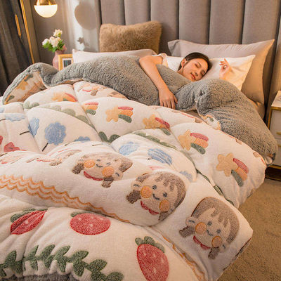 Maßgeschneiderte Größe Lammfleece Milch Samtdecke Verdickte super warme Winter Bettwäsche Set
