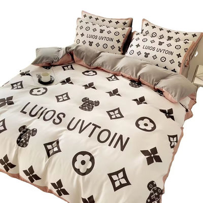 Beliebtheit Baumwolle 4-in-1-Bettwäsche Set Braun Weiß Königgröße Decke Deckel Bettwäsche