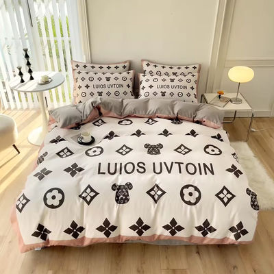Beliebtheit Baumwolle 4-in-1-Bettwäsche Set Braun Weiß Königgröße Decke Deckel Bettwäsche