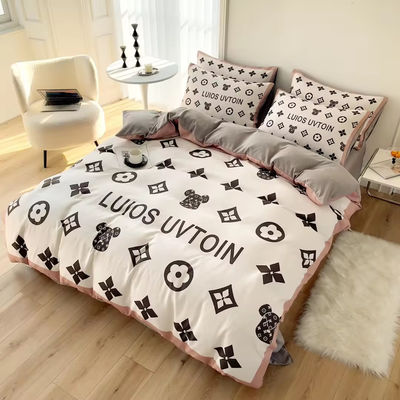 Beliebtheit Baumwolle 4-in-1-Bettwäsche Set Braun Weiß Königgröße Decke Deckel Bettwäsche