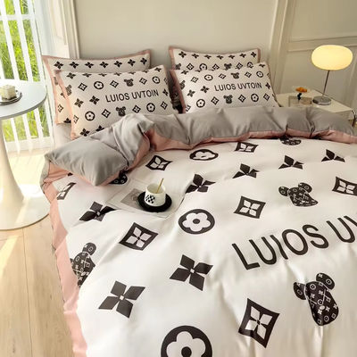 Beliebtheit Baumwolle 4-in-1-Bettwäsche Set Braun Weiß Königgröße Decke Deckel Bettwäsche