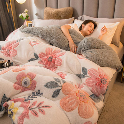 Farbgeschneiderte weiche Chemische Faser Decke für verdickte warme Lammfleece Bettwäsche Set