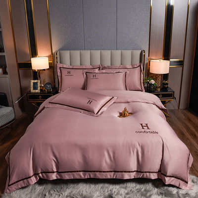 Customized Polyester Seidenbettwäsche Set Hoch Luxus Festfarbe Decke Cover Sheet