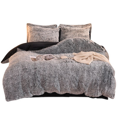 Home Hotel Hochzeit Regenbogen Farbe Falsches Pelz Samt Flauschig Plüssig Weiches Bettwäsche Set 4 Stück