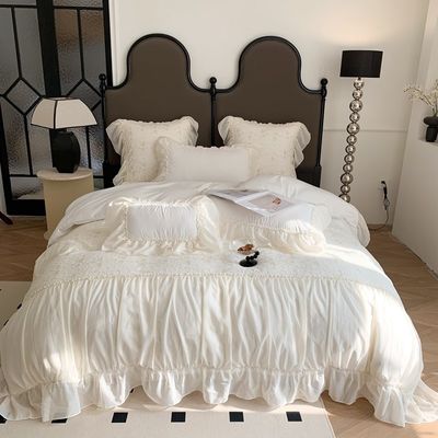 4PCS Flauschige Decke Quilt Bettwäsche Set Solides Muster Luxus Bettwäsche Set Komfort Bettwäsche