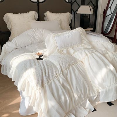 4PCS Flauschige Decke Quilt Bettwäsche Set Solides Muster Luxus Bettwäsche Set Komfort Bettwäsche