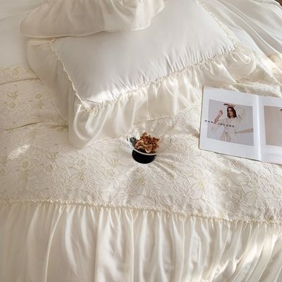 4PCS Flauschige Decke Quilt Bettwäsche Set Solides Muster Luxus Bettwäsche Set Komfort Bettwäsche