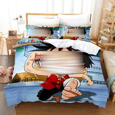 Anti-Staubmilben 3D-gedruckte Monkey D. Luffy-Serie Pflanzen-Digitaldruck Bettwäsche-Bettwäsche-Set