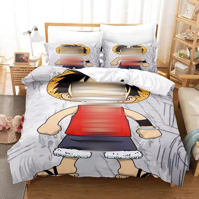 Anti-Staubmilben 3D-gedruckte Monkey D. Luffy-Serie Pflanzen-Digitaldruck Bettwäsche-Bettwäsche-Set
