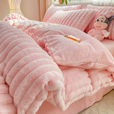 Hot Furry Design Kaninchen Falsch Fell Flauschig Plüssig Warm Decke Deckel Set Vierteils Bettwäsche Set