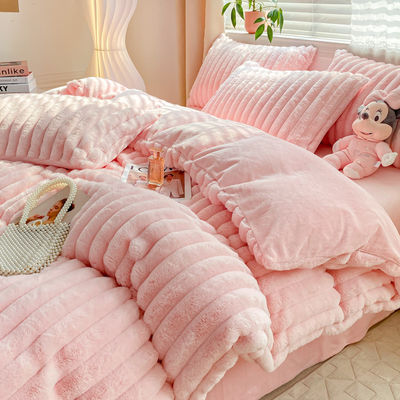 Hot Furry Design Kaninchen Falsch Fell Flauschig Plüssig Warm Decke Deckel Set Vierteils Bettwäsche Set