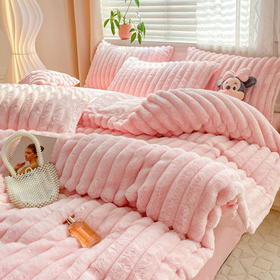 Hot Furry Design Kaninchen Falsch Fell Flauschig Plüssig Warm Decke Deckel Set Vierteils Bettwäsche Set