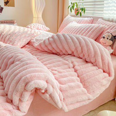 Hot Furry Design Kaninchen Falsch Fell Flauschig Plüssig Warm Decke Deckel Set Vierteils Bettwäsche Set