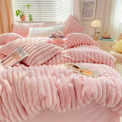 Hot Furry Design Kaninchen Falsch Fell Flauschig Plüssig Warm Decke Deckel Set Vierteils Bettwäsche Set