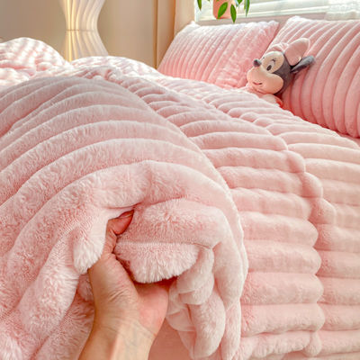 Hot Furry Design Kaninchen Falsch Fell Flauschig Plüssig Warm Decke Deckel Set Vierteils Bettwäsche Set