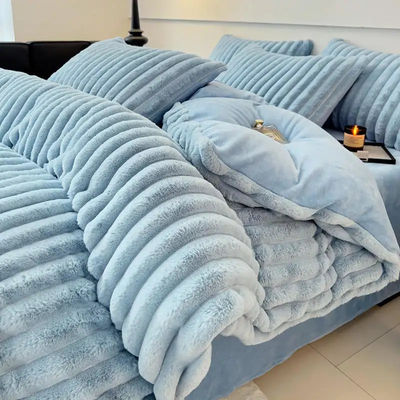 Polyester Füllung Heiss Kaninchen Falsches Fell Flauschige Plüssig Warme Decke Deckel Set für 2,0m Bett