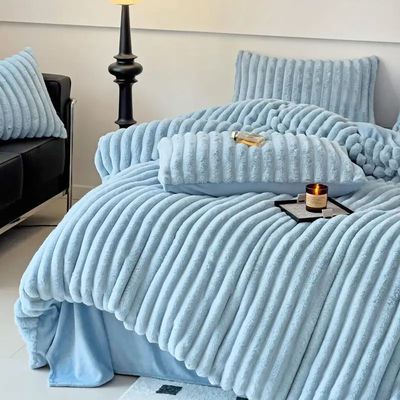 Polyester Füllung Heiss Kaninchen Falsches Fell Flauschige Plüssig Warme Decke Deckel Set für 2,0m Bett