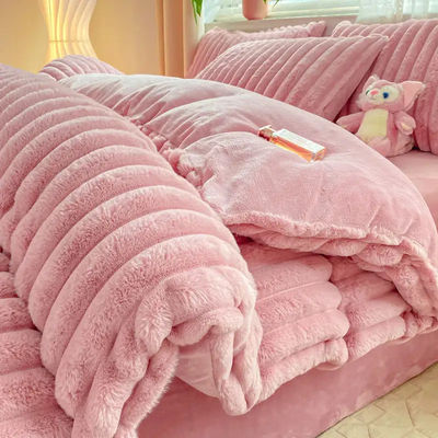Polyester Füllung Heiss Kaninchen Falsches Fell Flauschige Plüssig Warme Decke Deckel Set für 2,0m Bett