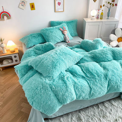 2024 Hot Blue Luxury Shaggy Warm Mink Samt Kristall Bettwäsche Set für Winter Bettwäsche