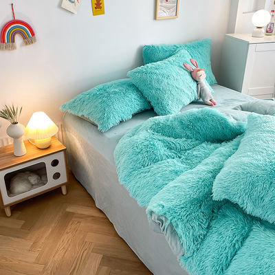 2024 Hot Blue Luxury Shaggy Warm Mink Samt Kristall Bettwäsche Set für Winter Bettwäsche