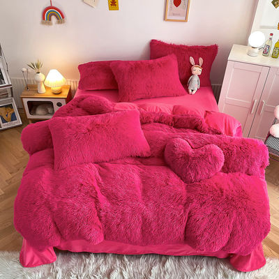 Farbe Fester Muster Typ Luxuriöse Schäbig Warme Mink Samt Kristall Bettwäsche Set für den Winter