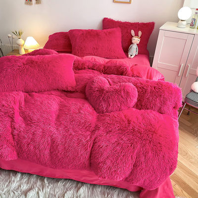 Farbe Fester Muster Typ Luxuriöse Schäbig Warme Mink Samt Kristall Bettwäsche Set für den Winter