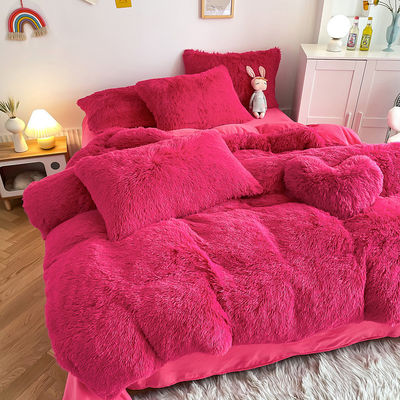 Farbe Fester Muster Typ Luxuriöse Schäbig Warme Mink Samt Kristall Bettwäsche Set für den Winter