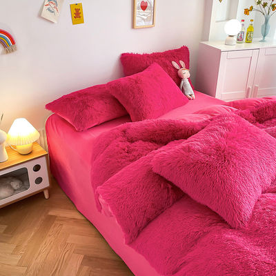 Farbe Fester Muster Typ Luxuriöse Schäbig Warme Mink Samt Kristall Bettwäsche Set für den Winter