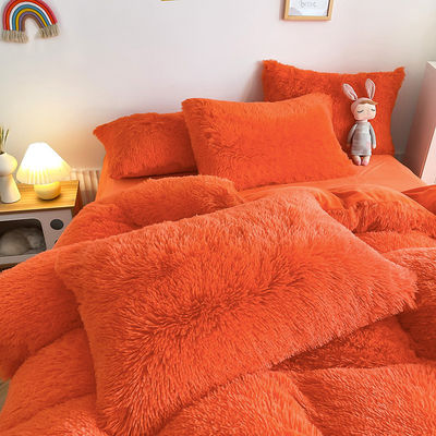 Bright Orange Luxury Shaggy Warm Mink Samt Kristall Bettwäsche Set für 1,8 m 6 Fuß Betten