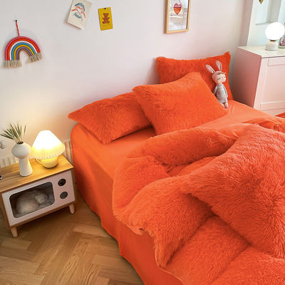 Bright Orange Luxury Shaggy Warm Mink Samt Kristall Bettwäsche Set für 1,8 m 6 Fuß Betten