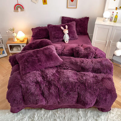 200TC Fadenzähler Lila Farbe Luxus schäbig warme Mink Samt Bettwäsche Set für den Winter