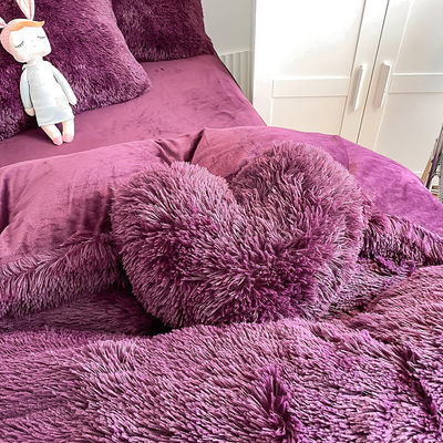 200TC Fadenzähler Lila Farbe Luxus schäbig warme Mink Samt Bettwäsche Set für den Winter