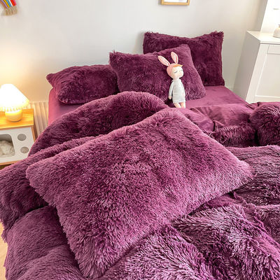 200TC Fadenzähler Lila Farbe Luxus schäbig warme Mink Samt Bettwäsche Set für den Winter