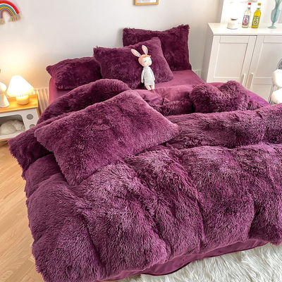 200TC Fadenzähler Lila Farbe Luxus schäbig warme Mink Samt Bettwäsche Set für den Winter