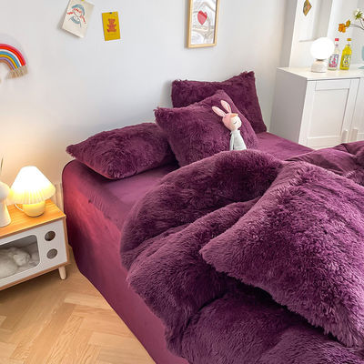 200TC Fadenzähler Lila Farbe Luxus schäbig warme Mink Samt Bettwäsche Set für den Winter